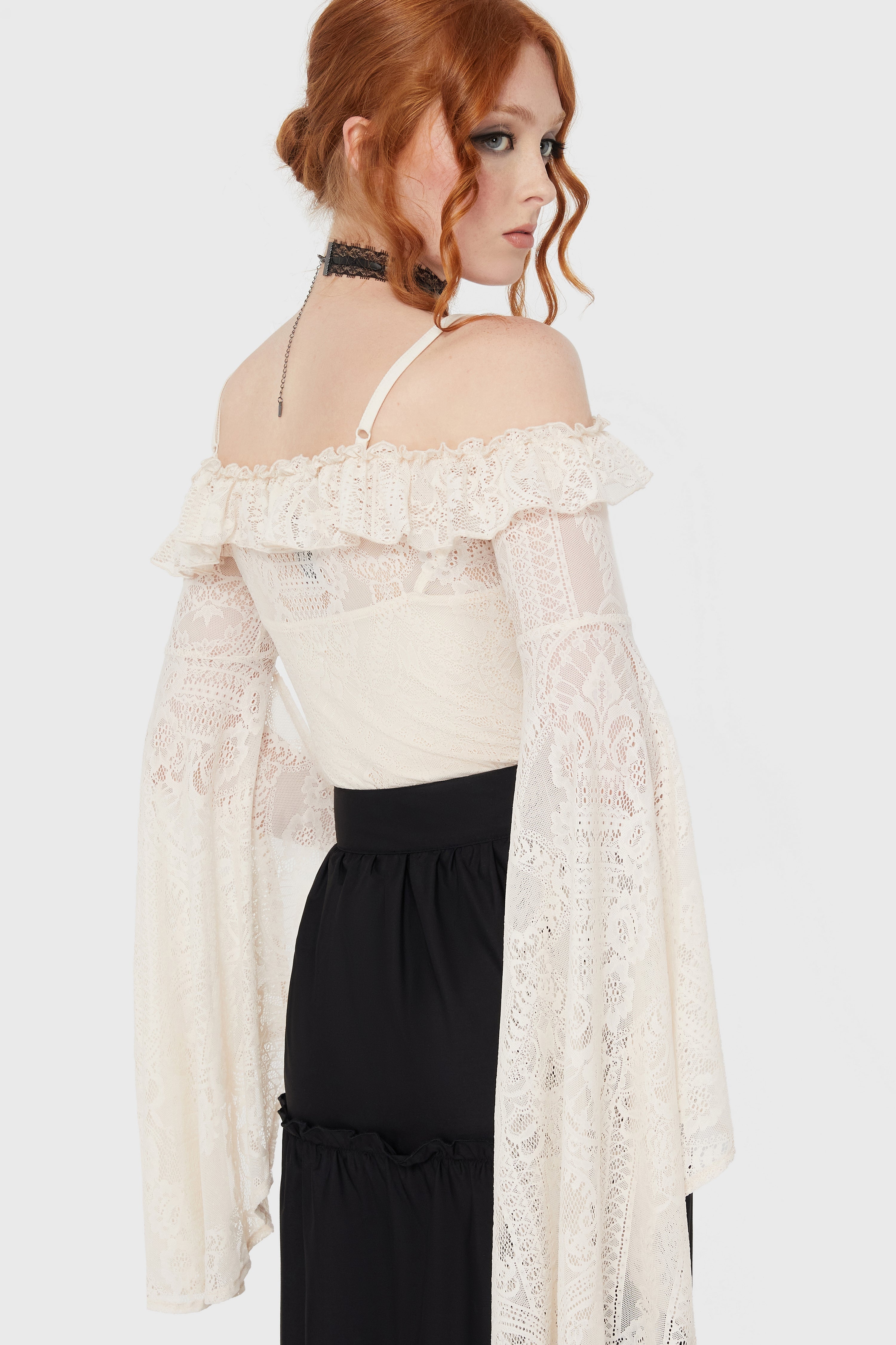 Breathless Lace Bardot Top [IVORY] Killstar / Womens