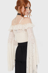 Breathless Lace Bardot Top [IVORY] Killstar / Womens