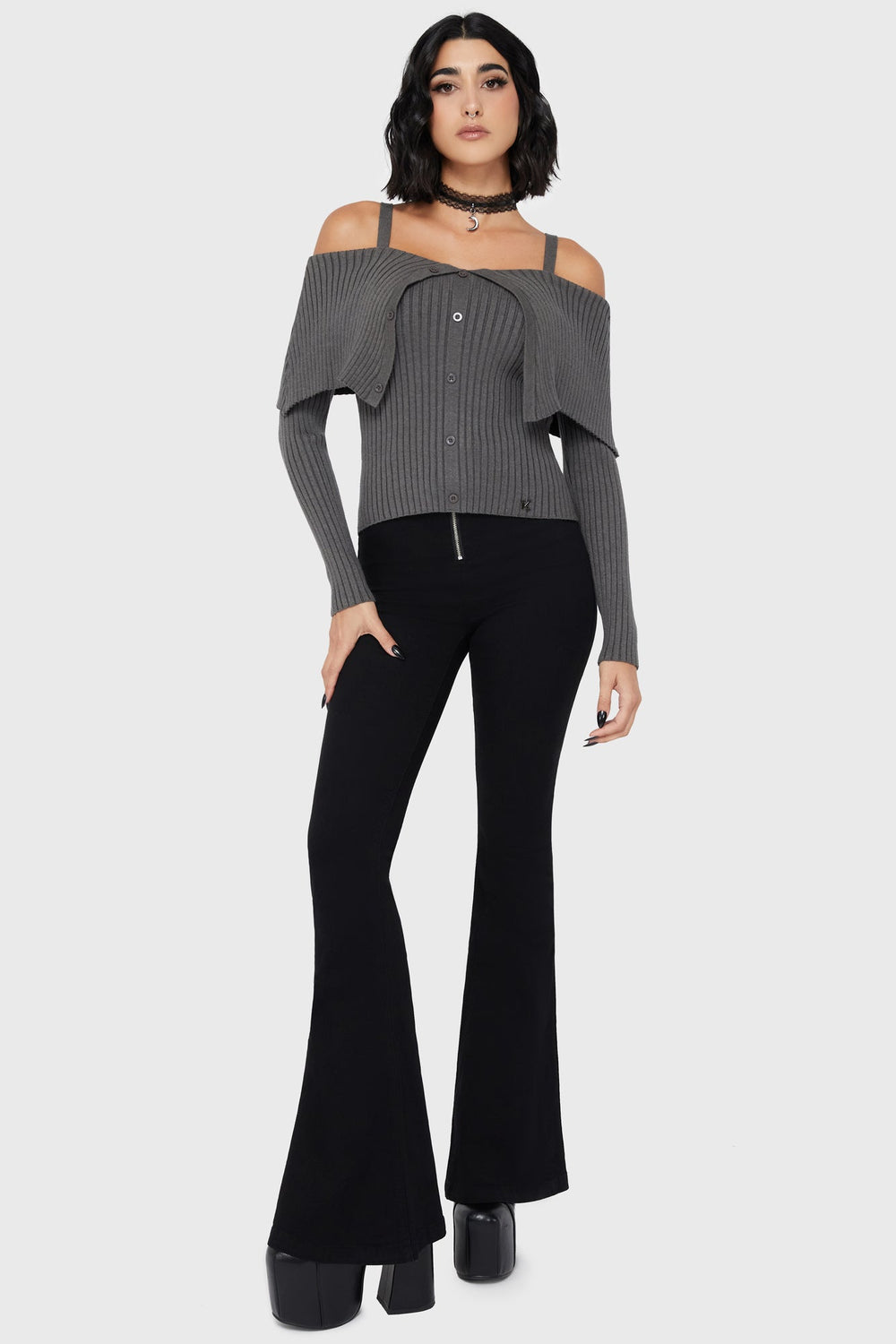 Dusk Empress Knit Top [Grey] Killstar / Womens