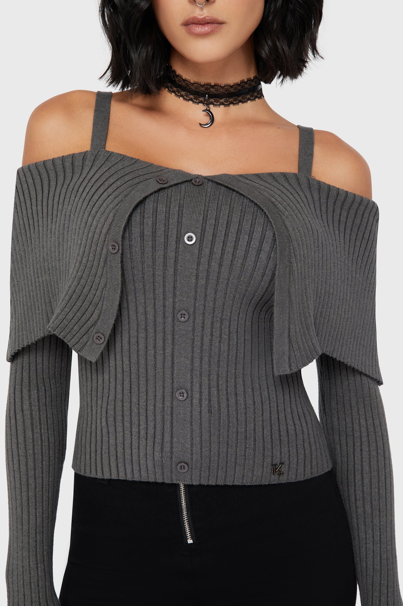 Dusk Empress Knit Top [Grey] Killstar / Womens