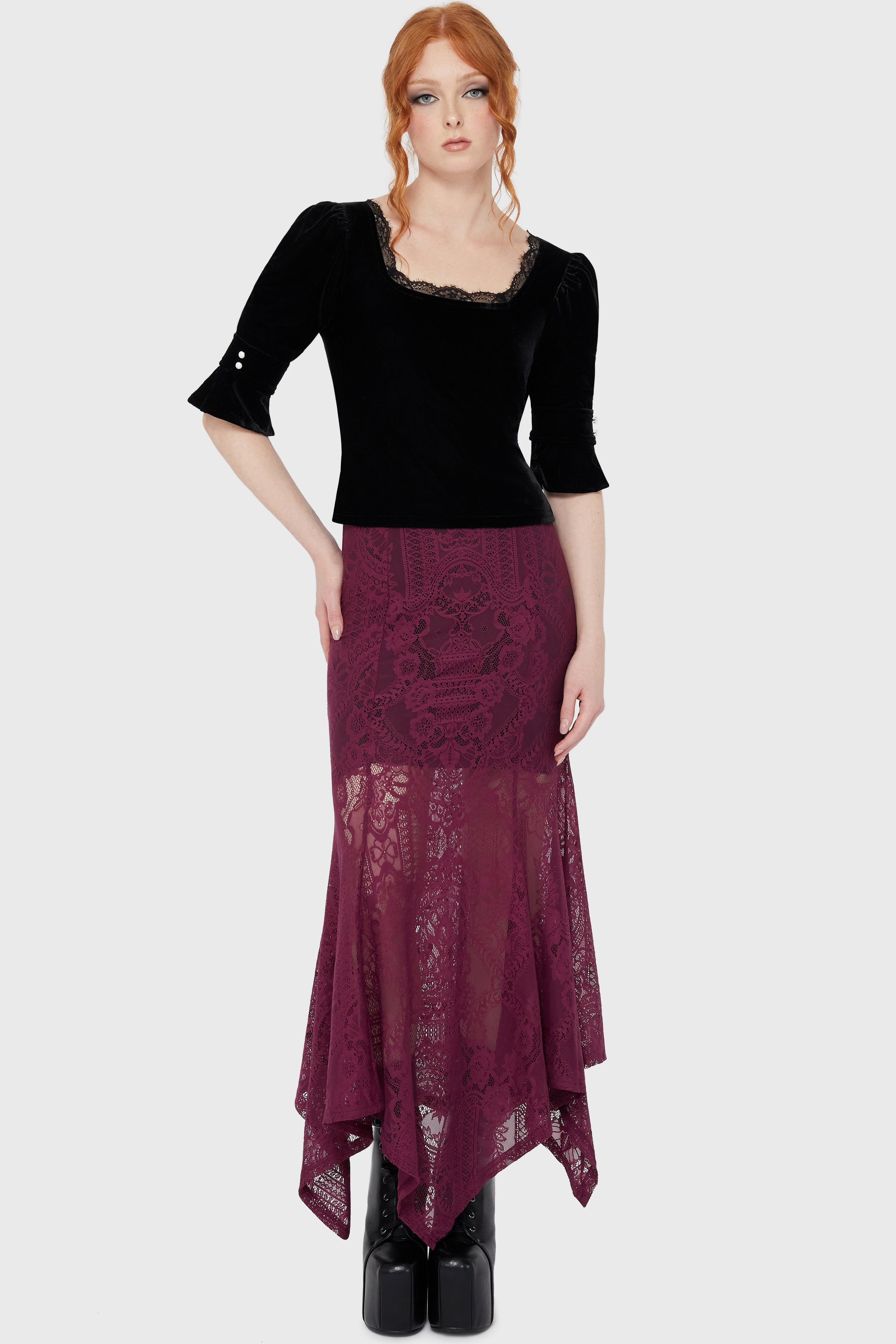 Belladonna Lace Maxi Skirt [Plum] Killstar / Womens