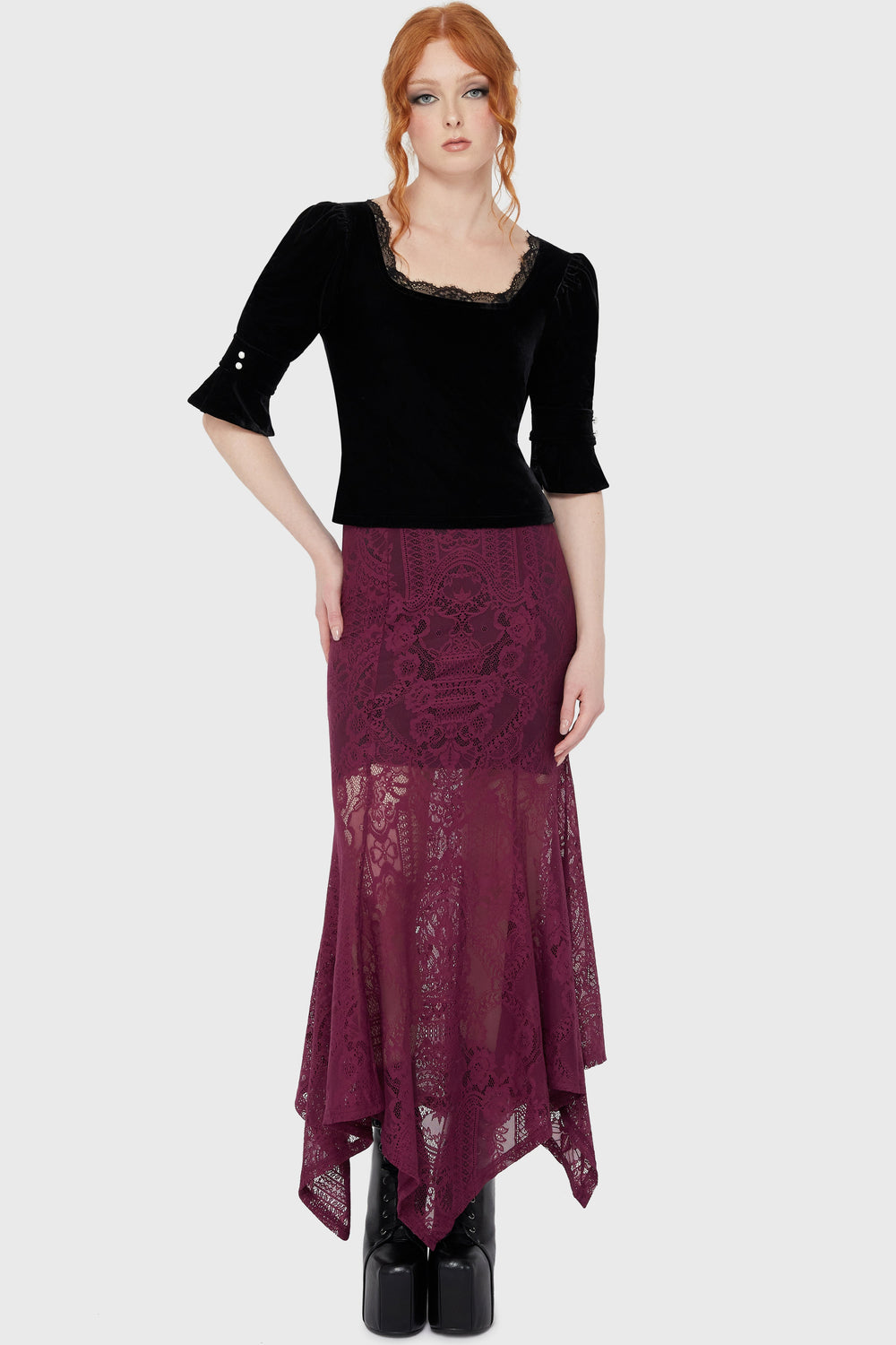 Belladonna Lace Maxi Skirt [Plum] Killstar / Womens