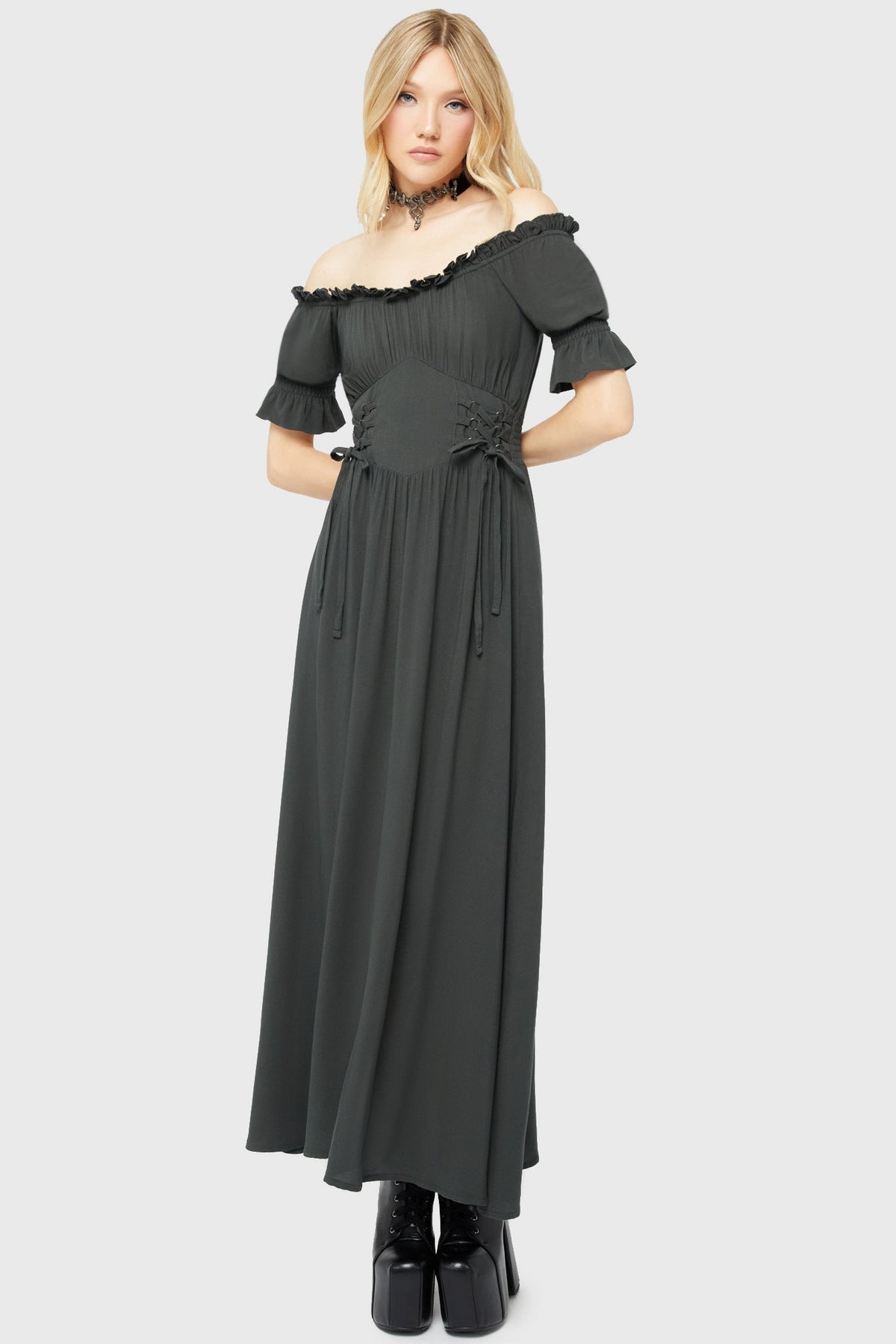 Jocasta Maxi Dress Short Sleeve [GREEN] Killstar / Womens