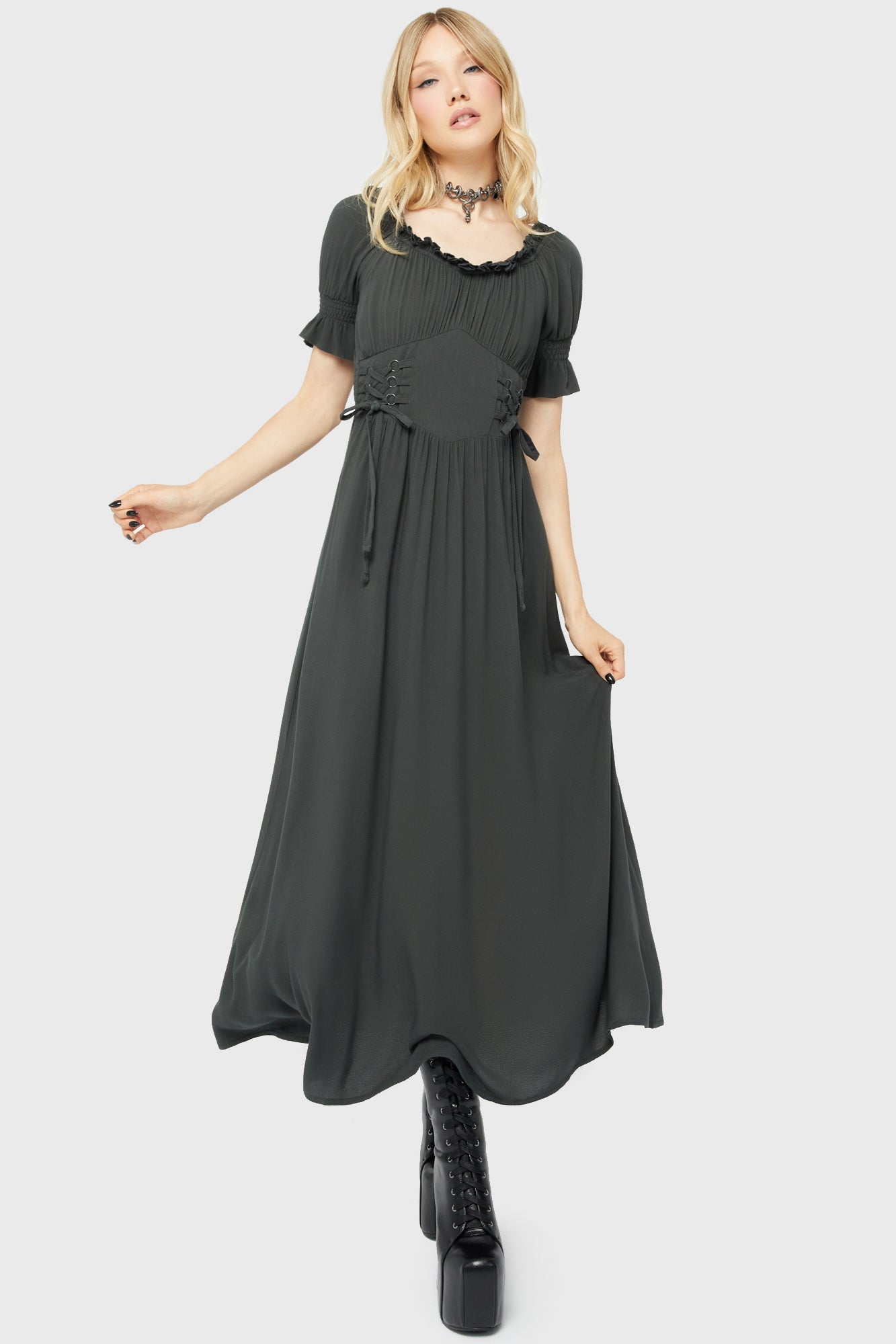 Jocasta Maxi Dress Short Sleeve [GREEN] Killstar / Womens