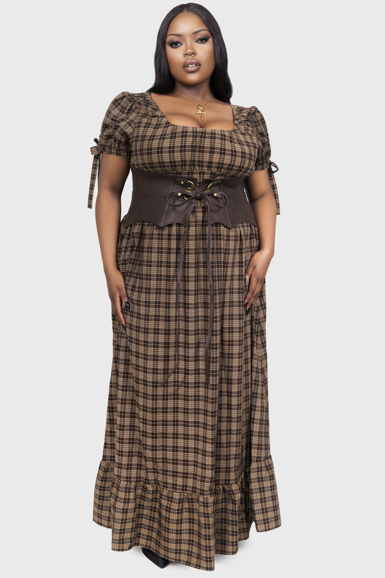 Grim Gretchen Dress [BROWN TARTAN] Killstar / Womens