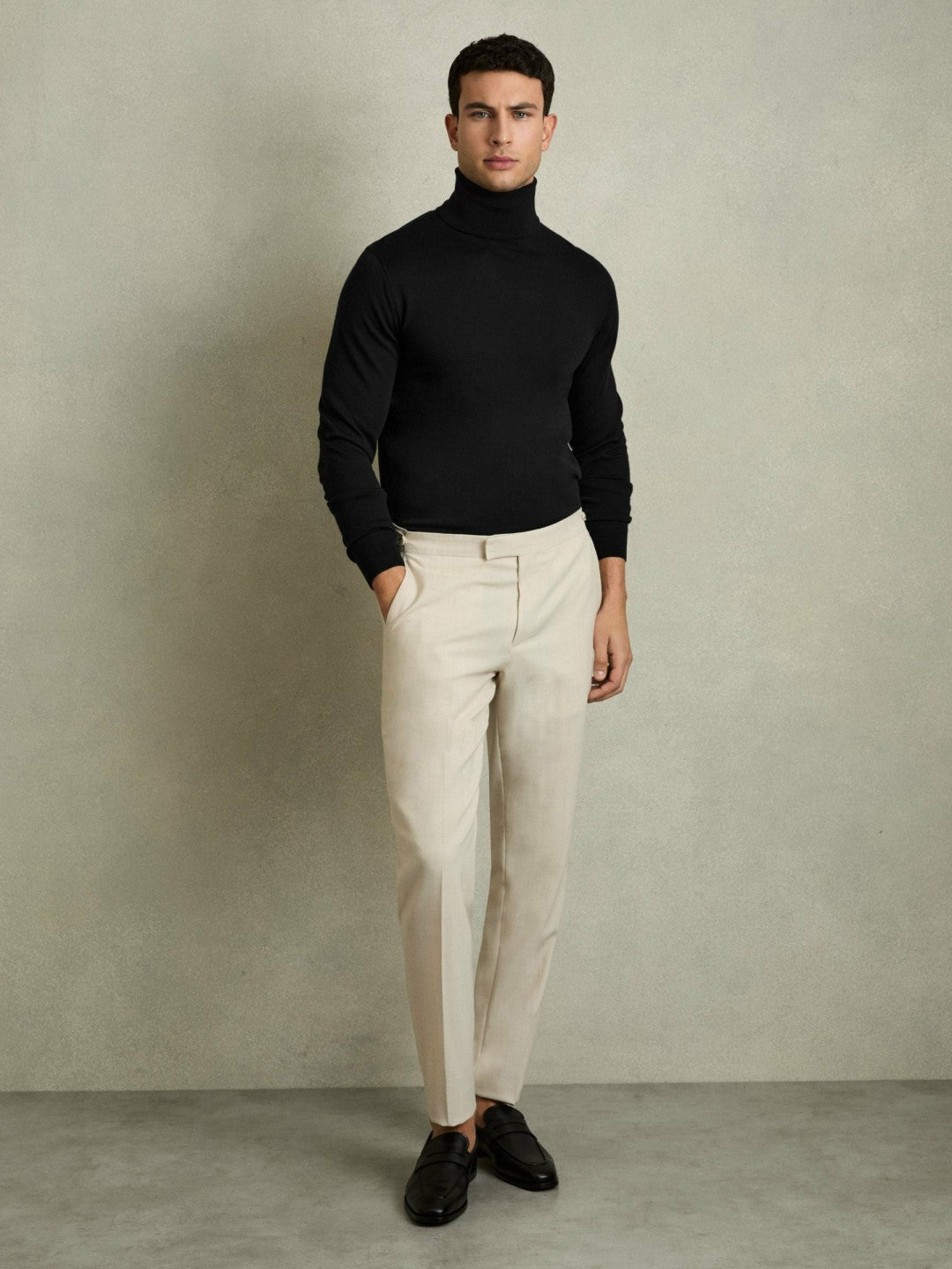 Reiss Slim Fit Merino Wool Roll Neck Jumper in Black