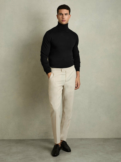 Reiss Slim Fit Merino Wool Roll Neck Jumper in Black