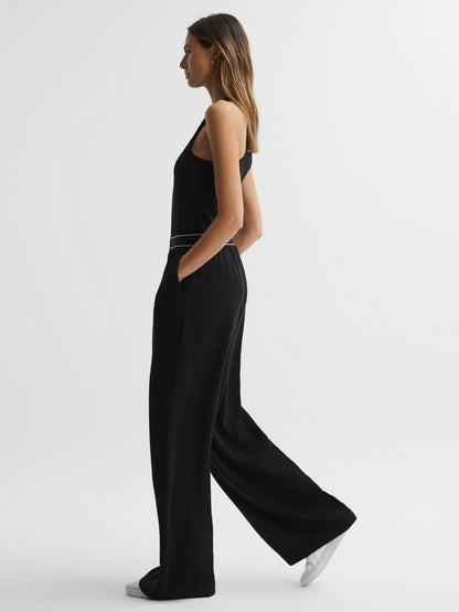 Reiss Wide Leg Elasticated Trousers in Black