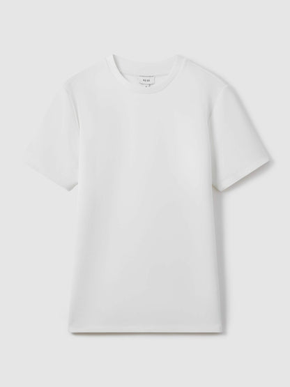 Reiss Interlock Jersey Crew Neck T-Shirt in White