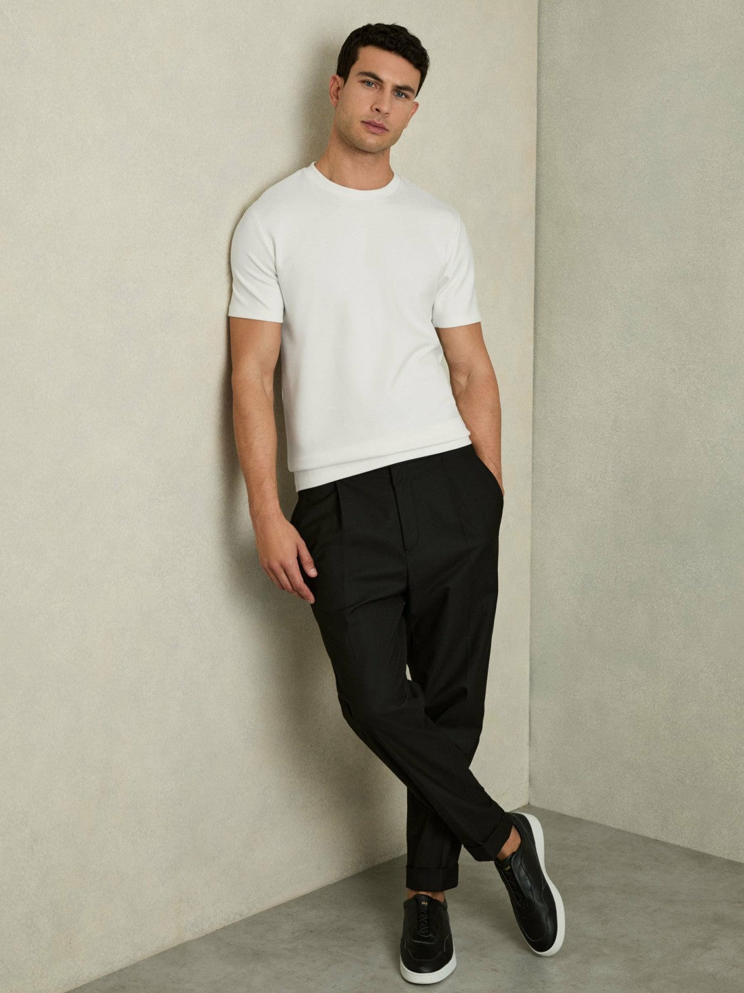 Reiss Interlock Jersey Crew Neck T-Shirt in White