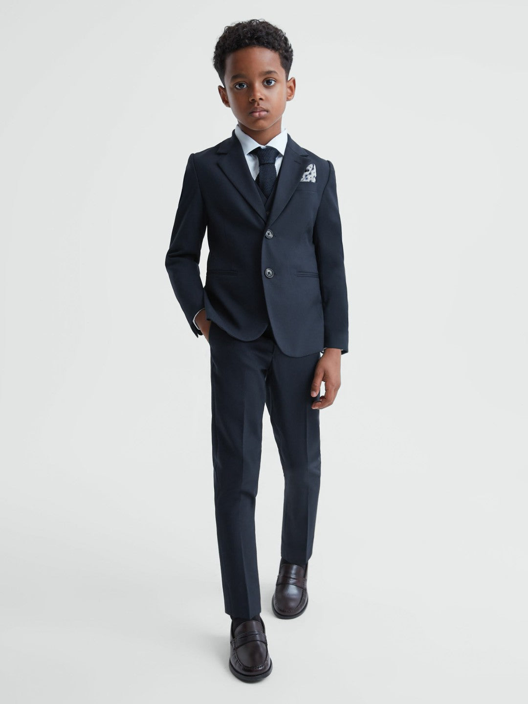Reiss 3-9 yrs Wool Blend Adjustable Trousers in Navy