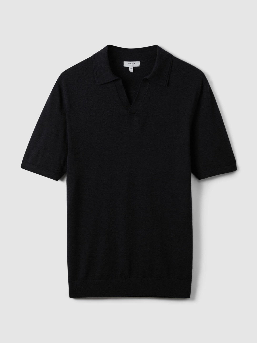 Reiss Merino Wool Open Collar Polo Shirt in Navy