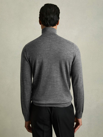 Reiss Slim Fit Merino Wool Roll Neck Jumper in Derby Grey Marl