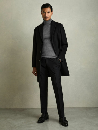 Reiss Slim Fit Merino Wool Roll Neck Jumper in Derby Grey Marl