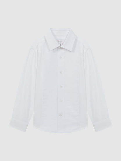 Reiss 9-14 yrs Slim Fit Textured Bib Dinner Shirt in White
