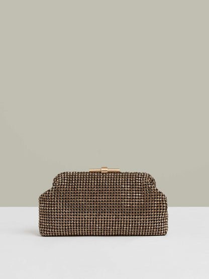 Reiss Embellished Clutch Bag in Gold