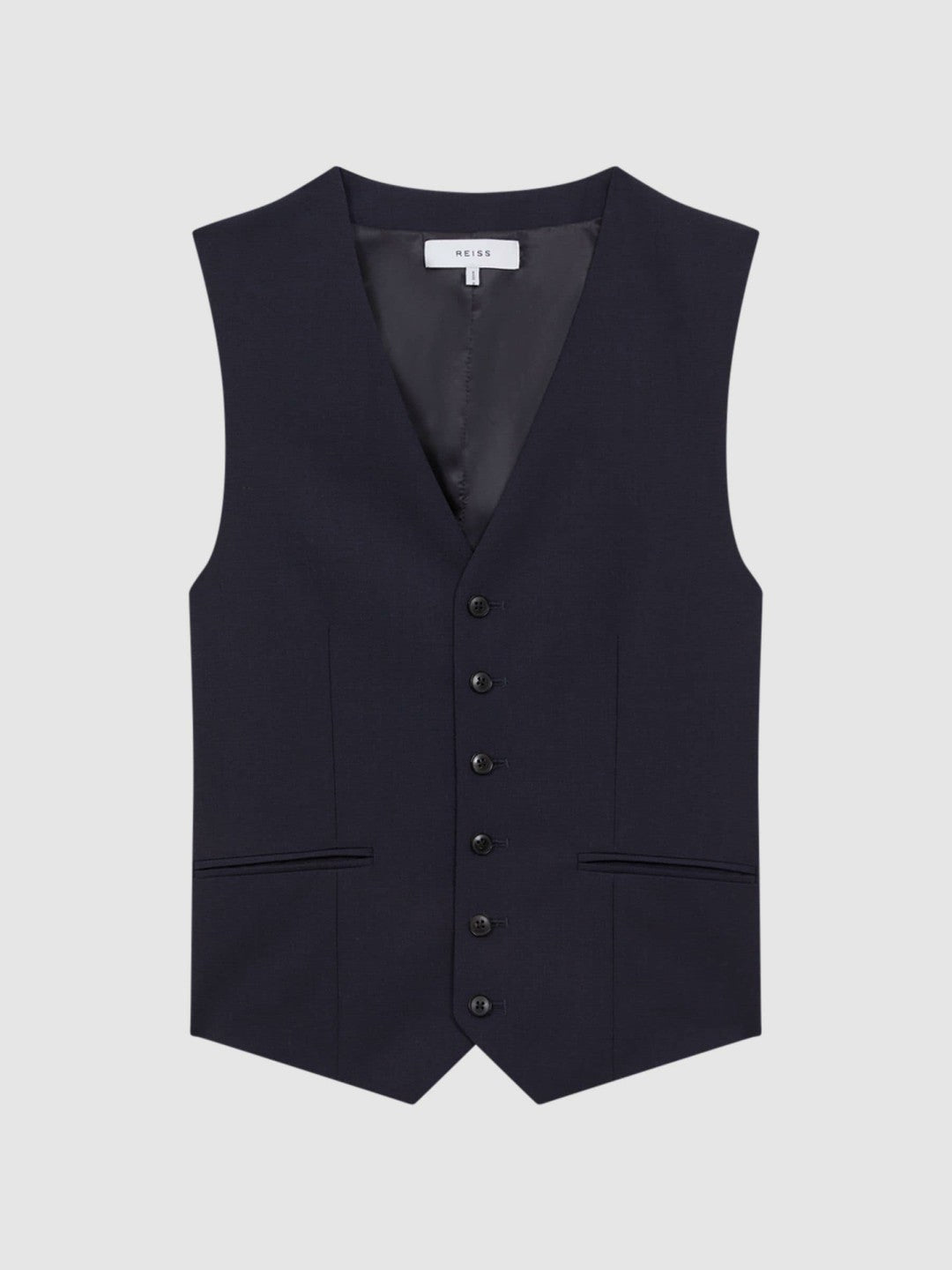 Reiss Modern Fit Wool Blend Waistcoat in Navy