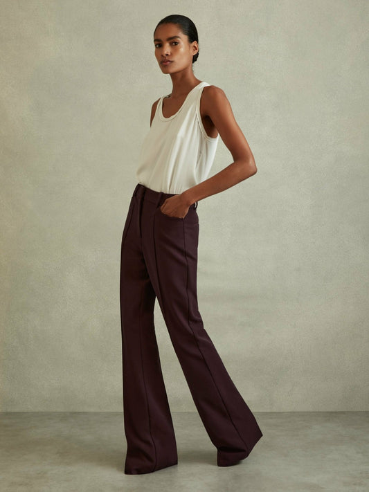 Reiss Flared Suit Trousers in Berry