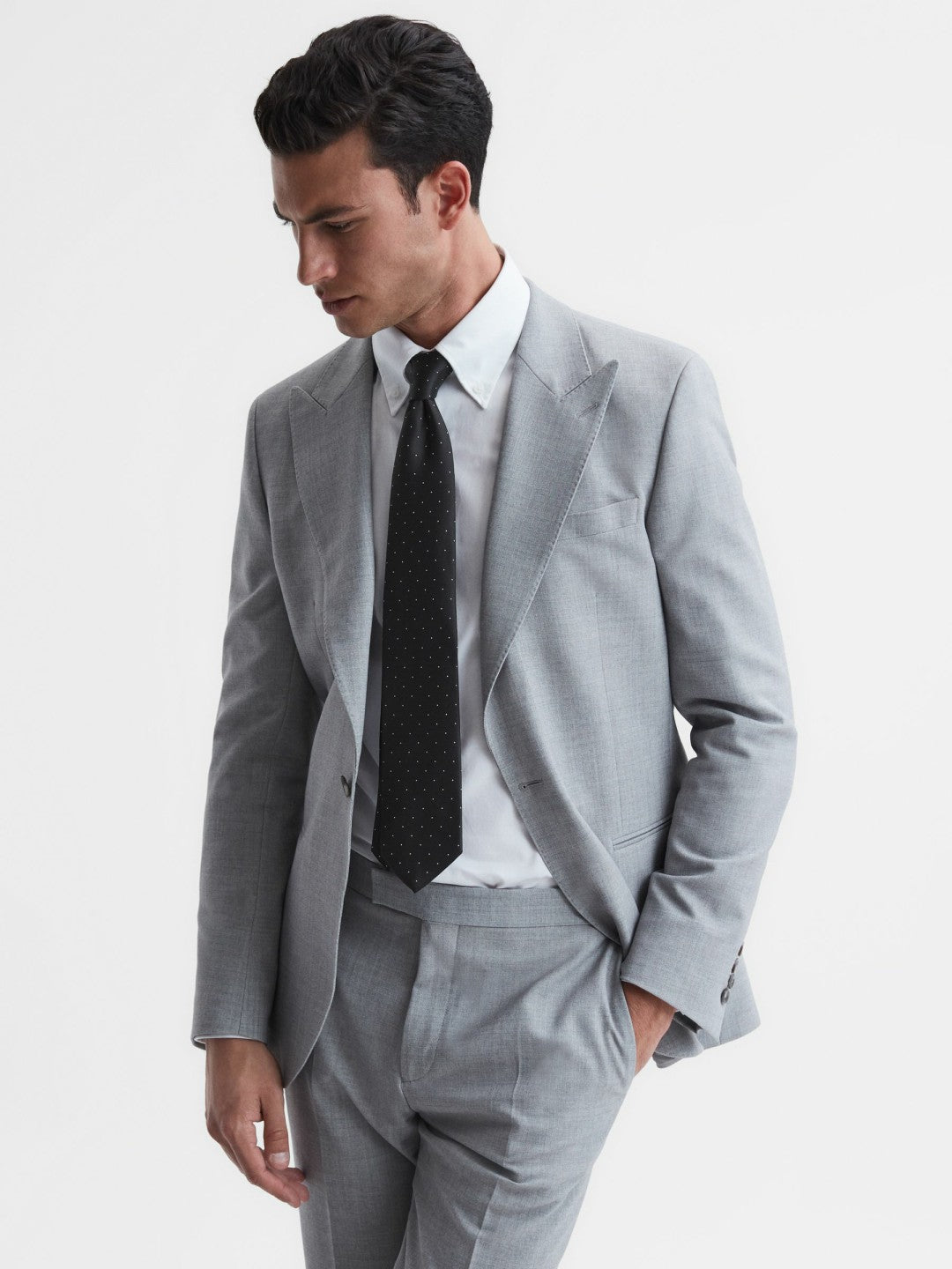 Reiss Polka Dot Silk Tie in Black