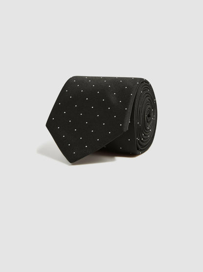 Reiss Polka Dot Silk Tie in Black
