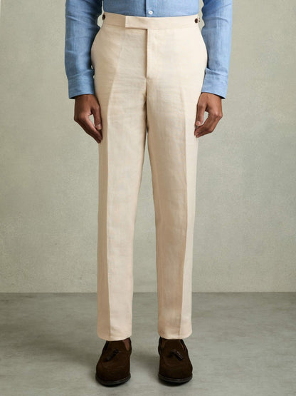 Reiss Slim Fit Linen Adjuster Trousers in Stone