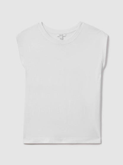 Reiss Cotton Capped Sleeve T-Shirt in White