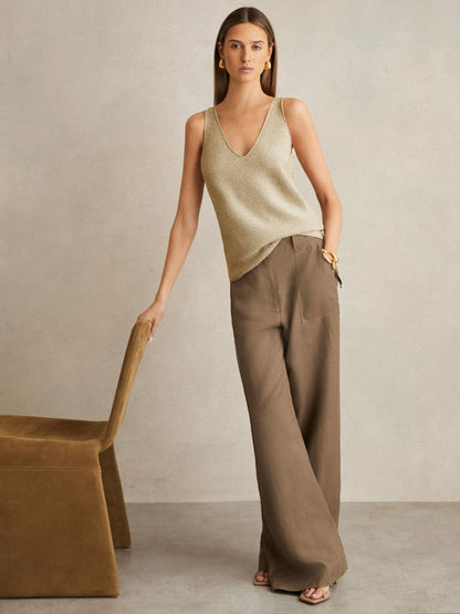 Reiss Metallic V-Neck Vest in Gold