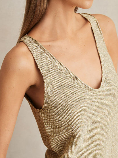 Reiss Metallic V-Neck Vest in Gold