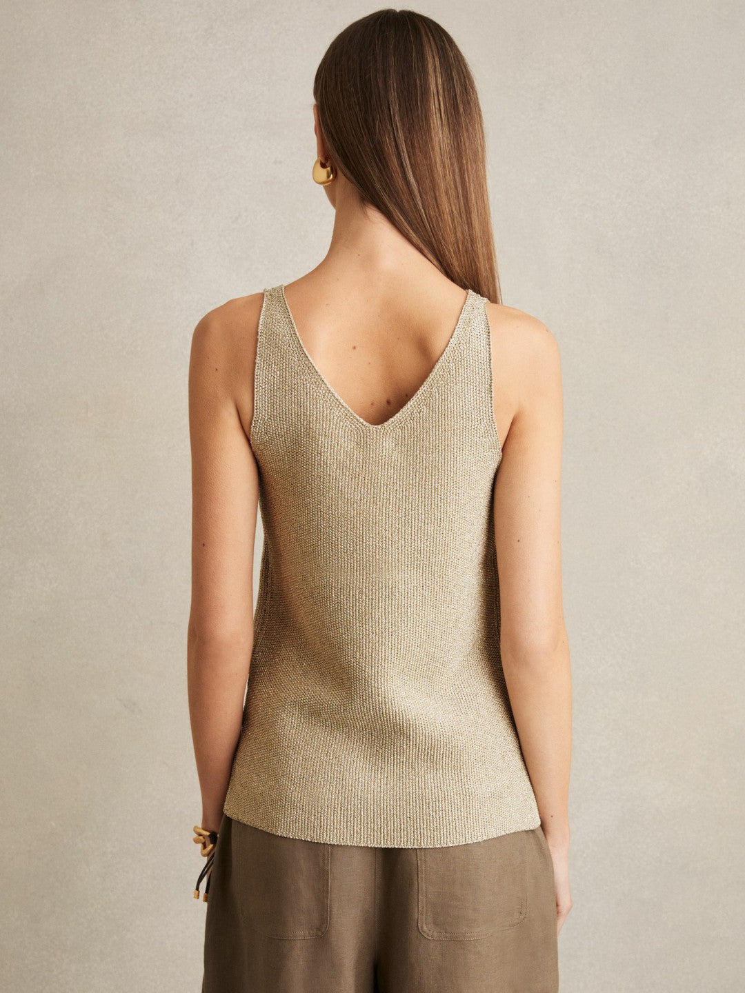 Reiss Metallic V-Neck Vest in Gold