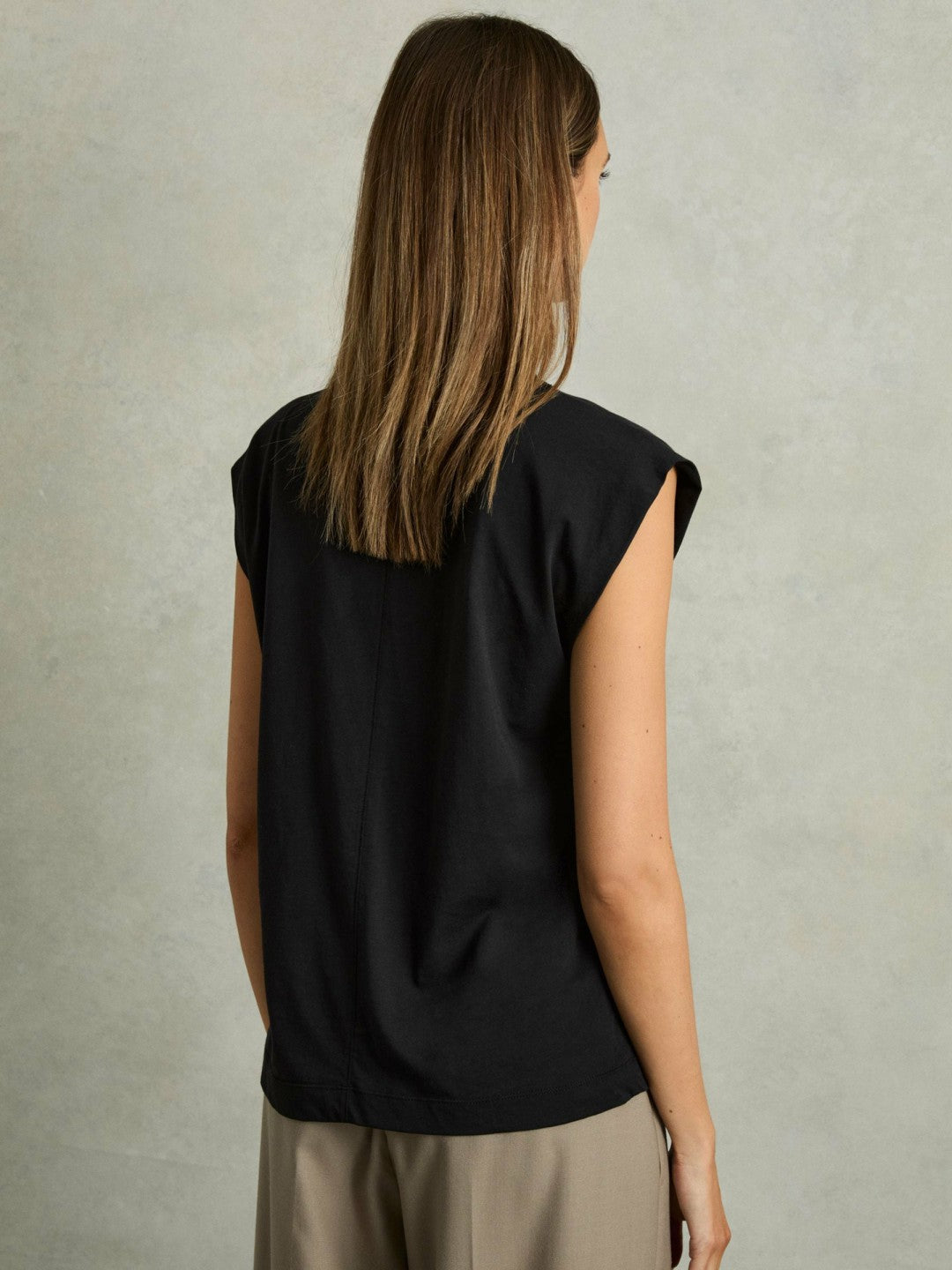 Reiss Cotton Capped Sleeve T-Shirt in Black