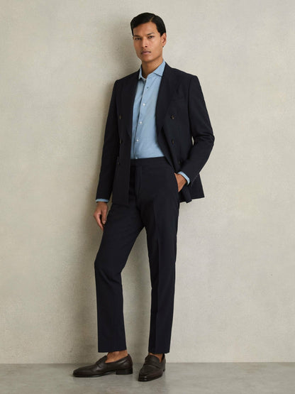 Reiss Slim Fit Side Adjuster Trousers in Navy