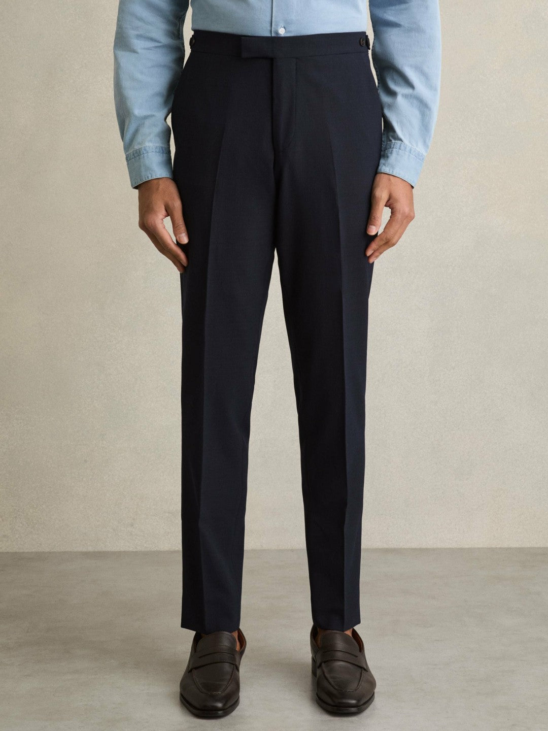 Reiss Slim Fit Side Adjuster Trousers in Navy