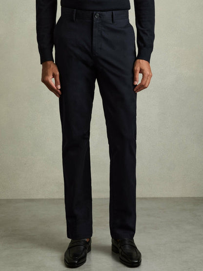 Reiss Slim Fit Washed Cotton Blend Chinos in Navy