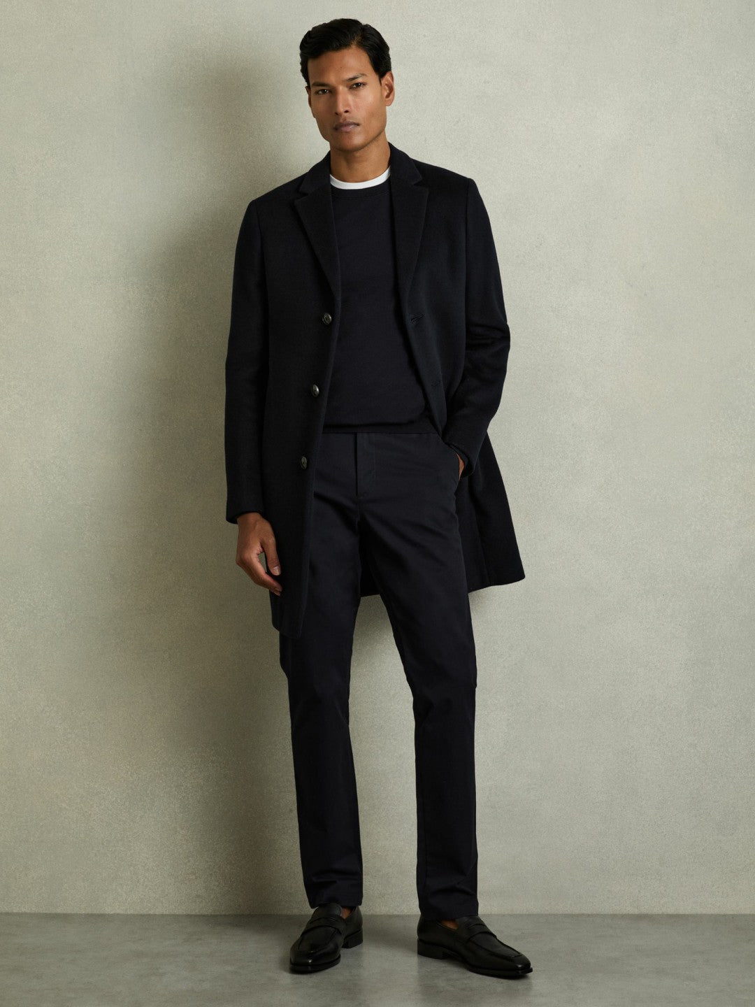 Reiss Slim Fit Washed Cotton Blend Chinos in Navy