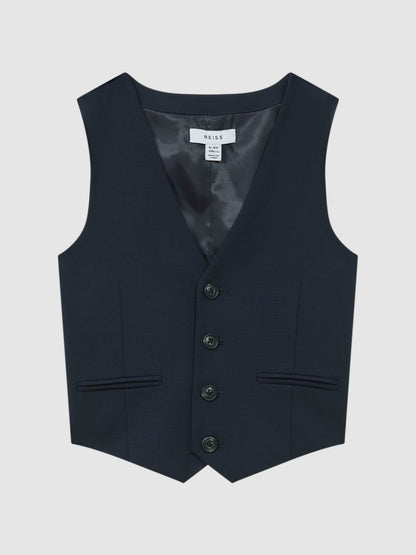 Reiss 3-9 yrs Wool Blend Waistcoat in Navy