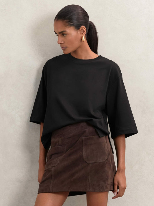 Reiss Oversized Cotton Crew Neck T-Shirt in Black