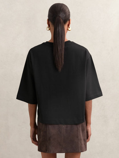Reiss Oversized Cotton Crew Neck T-Shirt in Black