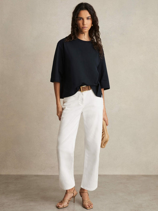 Reiss Oversized Cotton Crew Neck T-Shirt in Navy