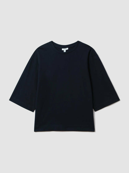 Reiss Oversized Cotton Crew Neck T-Shirt in Navy