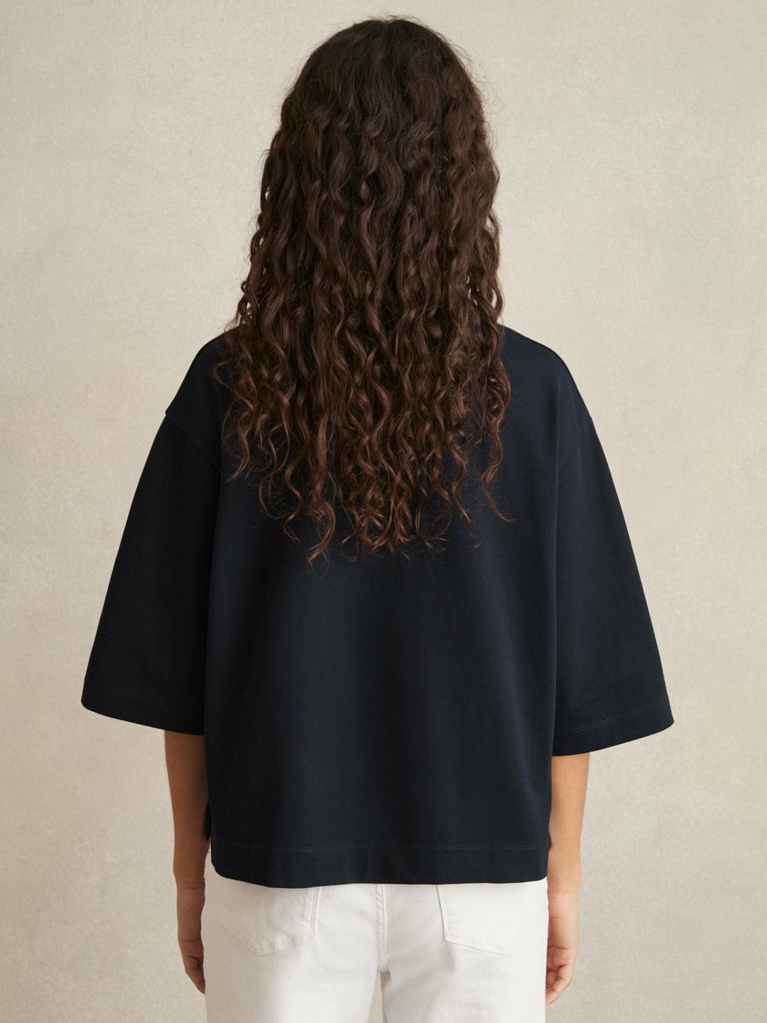 Reiss Oversized Cotton Crew Neck T-Shirt in Navy