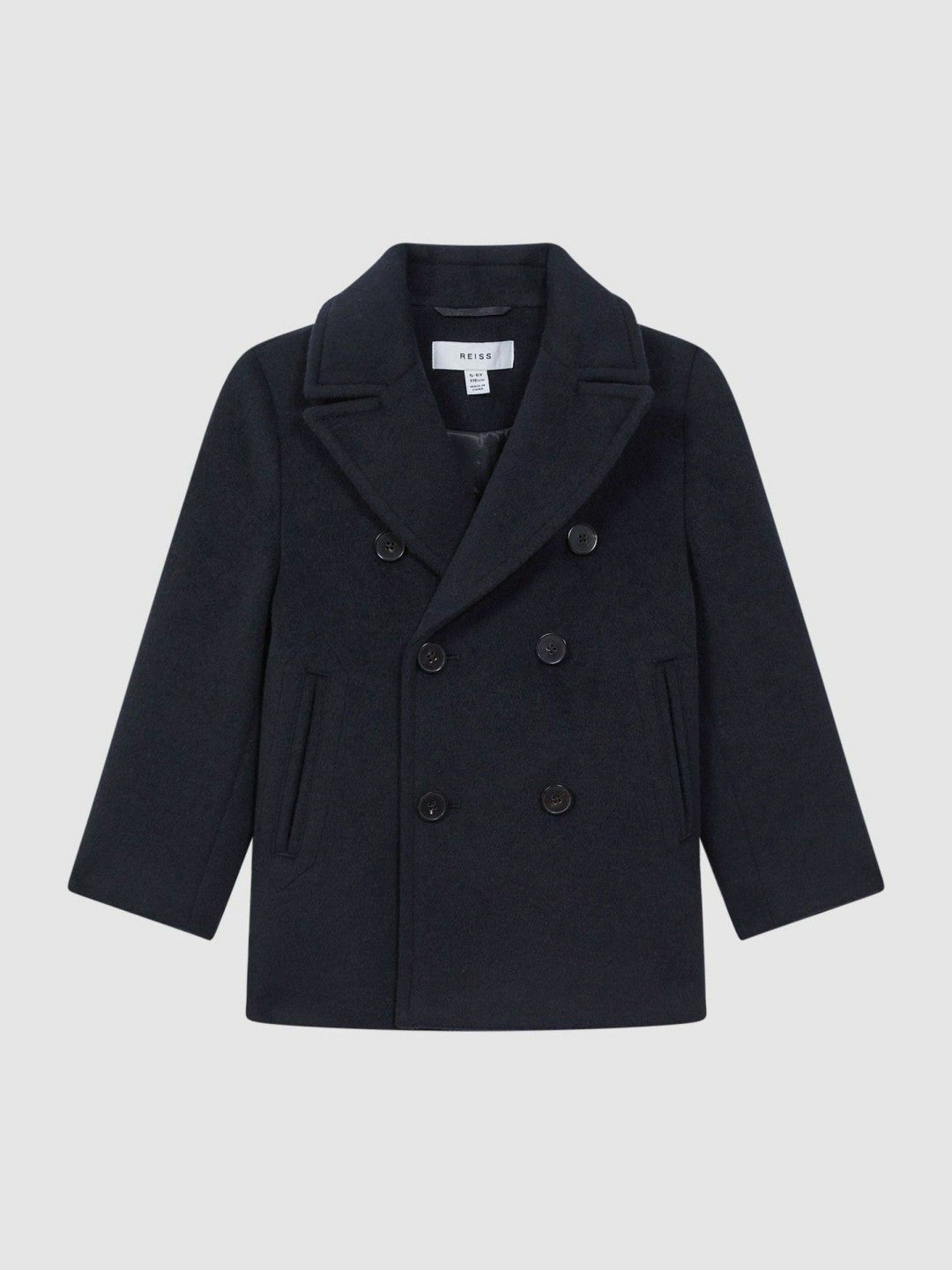 Reiss 9-13 yrs Wool Blend Twill Double Breasted Coat in Navy