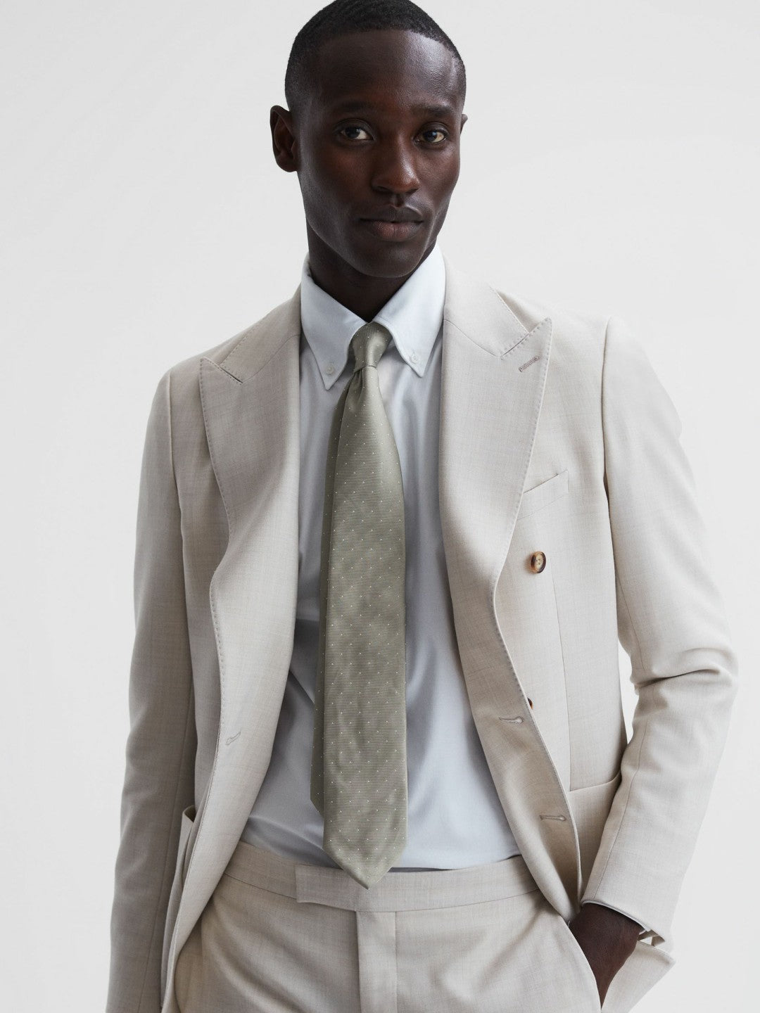 Reiss Polka Dot Silk Tie in Champagne