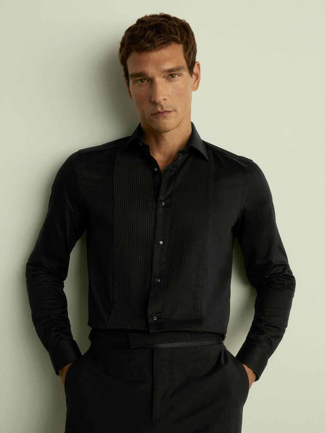 Reiss Slim Fit Cotton Dinner Shirt in Black