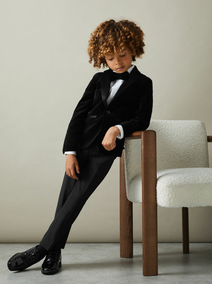 Reiss 3-9 yrs Single Breasted Velvet Blazer in Black
