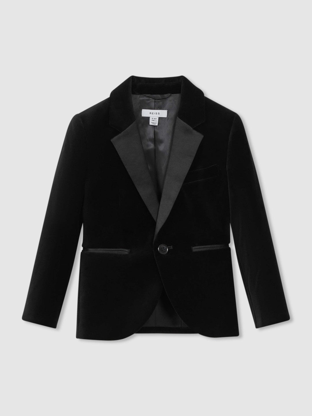 Reiss 3-9 yrs Single Breasted Velvet Blazer in Black