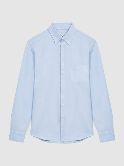 Reiss Soft Wash Button Down Oxford Shirt in Soft Blue