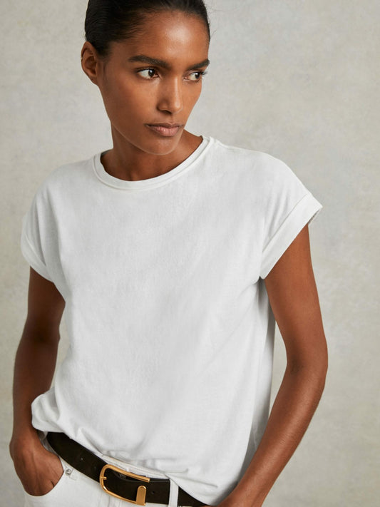 Reiss Cotton-Jersey Crew Neck T-Shirt in White