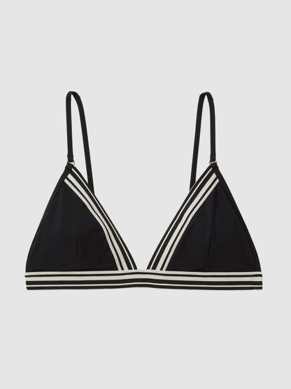Reiss Triangle Colourblock Bikini Top in Black