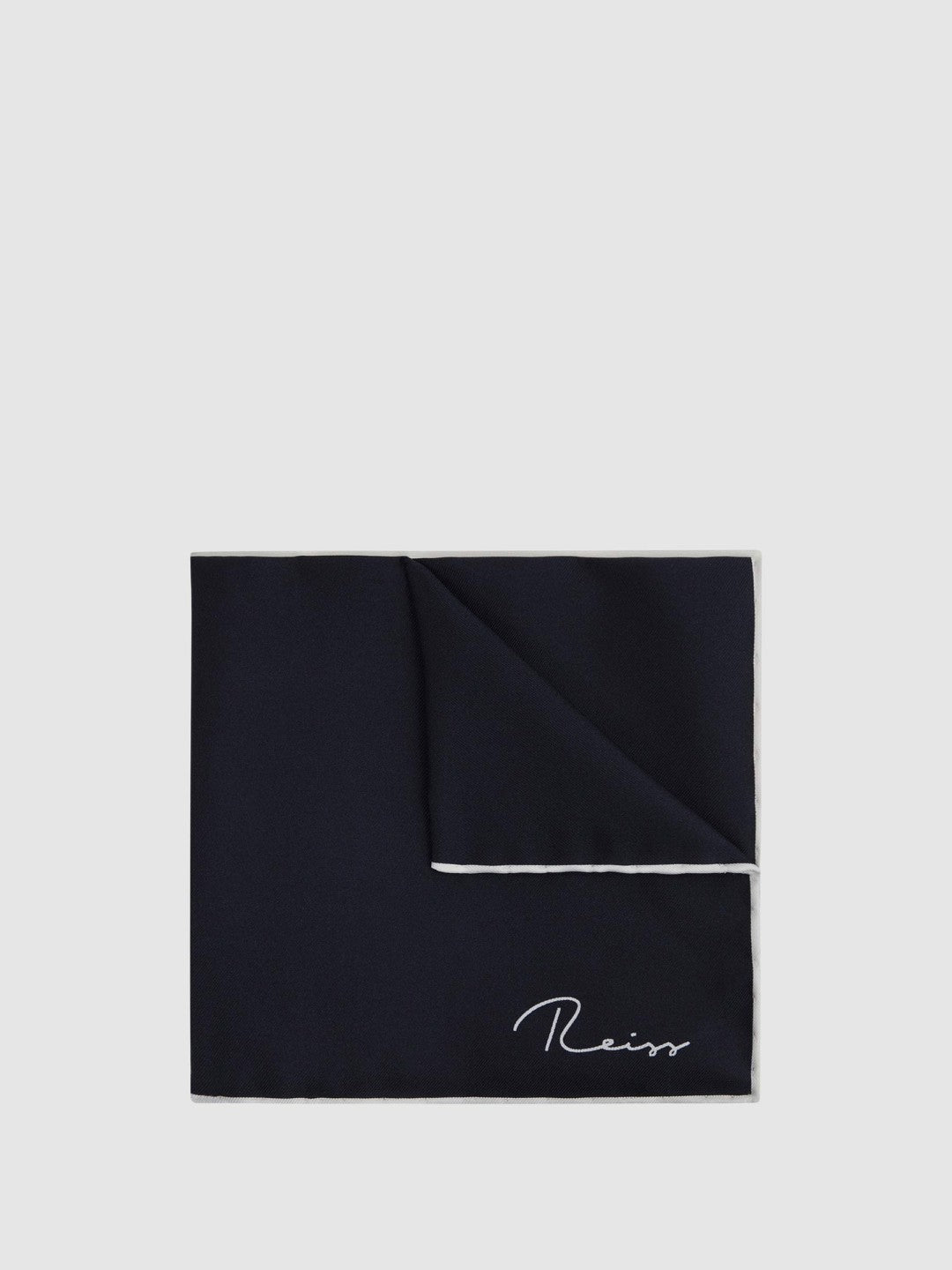 Reiss Plain Silk Pocket Square in Navy