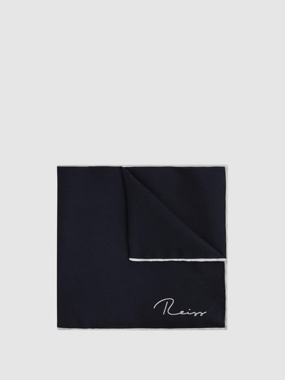 Reiss Plain Silk Pocket Square in Navy